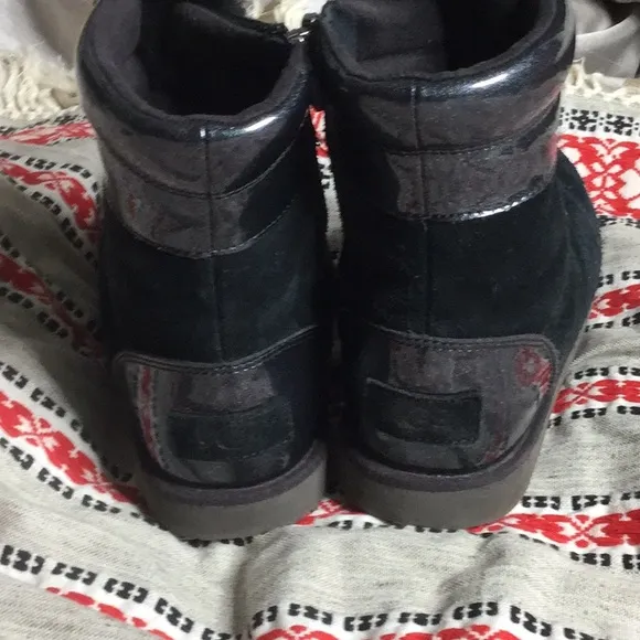 UGG zip boot black suede &amp; metallic patent leather
