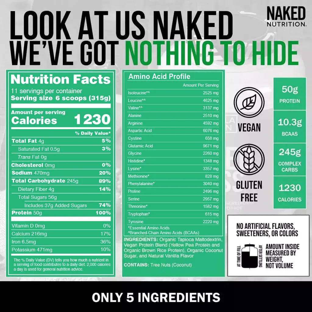 Vanilla Vegan Weight Gainer Supplement | Naked Vegan Mass - 8LB