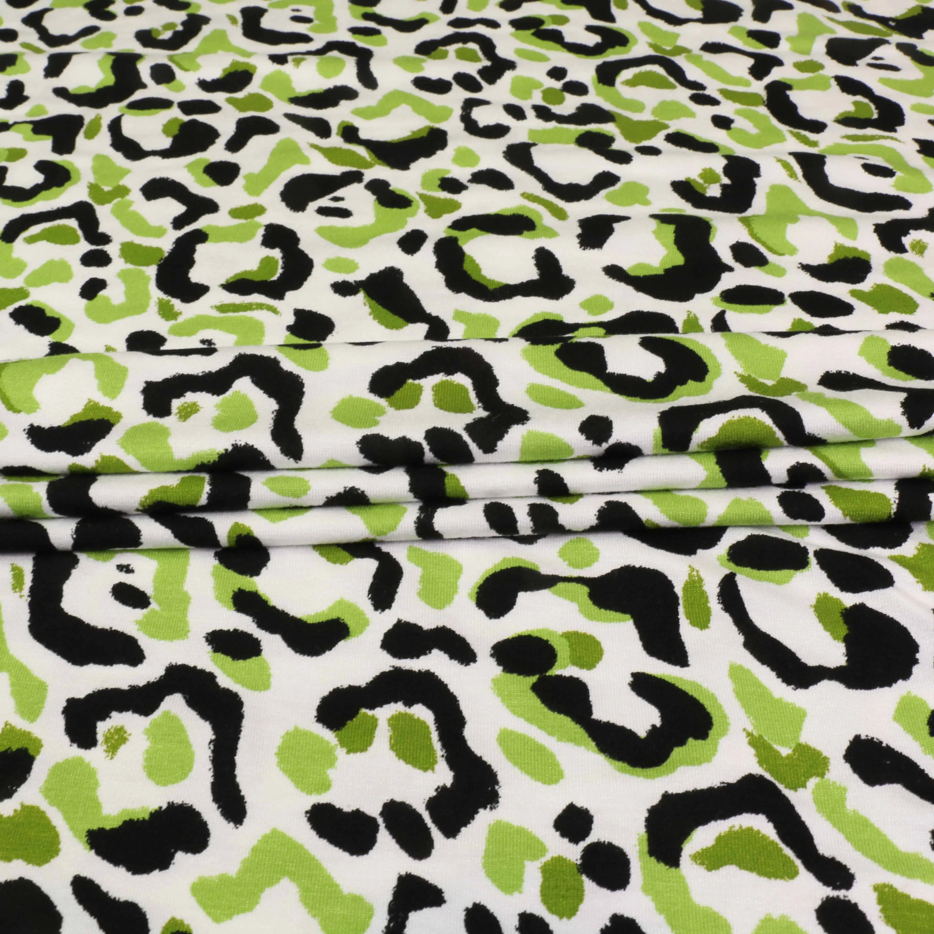 Viscose Jersey Fabric - Green, white, black