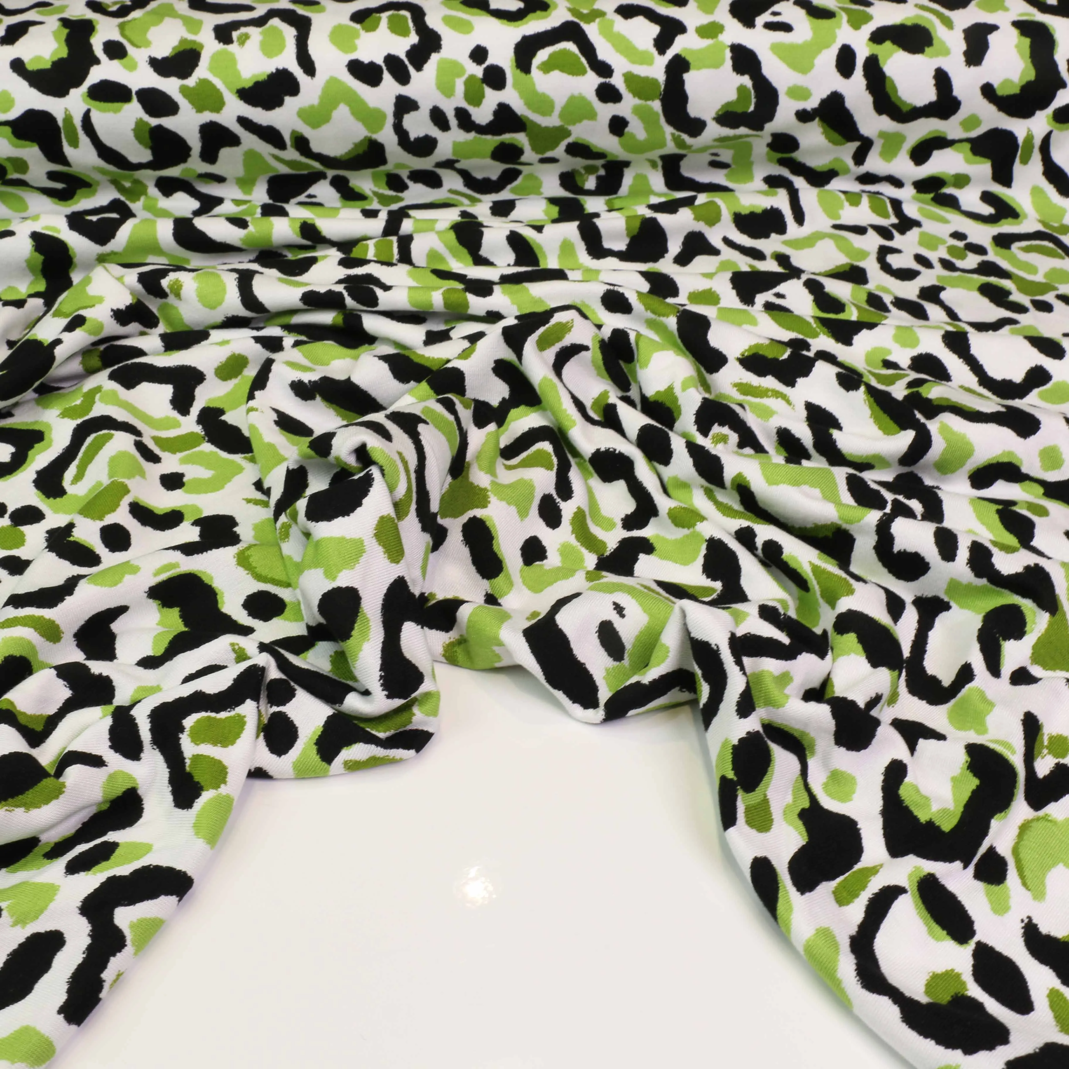Viscose Jersey Fabric - Green, white, black