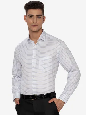 White & Blue Striped Regular Fit Formal Shirt | Greenfibre