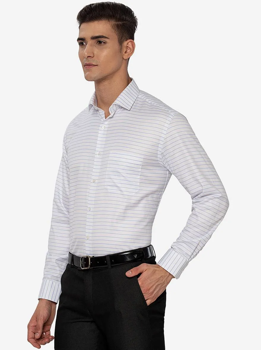White & Blue Striped Regular Fit Formal Shirt | Greenfibre