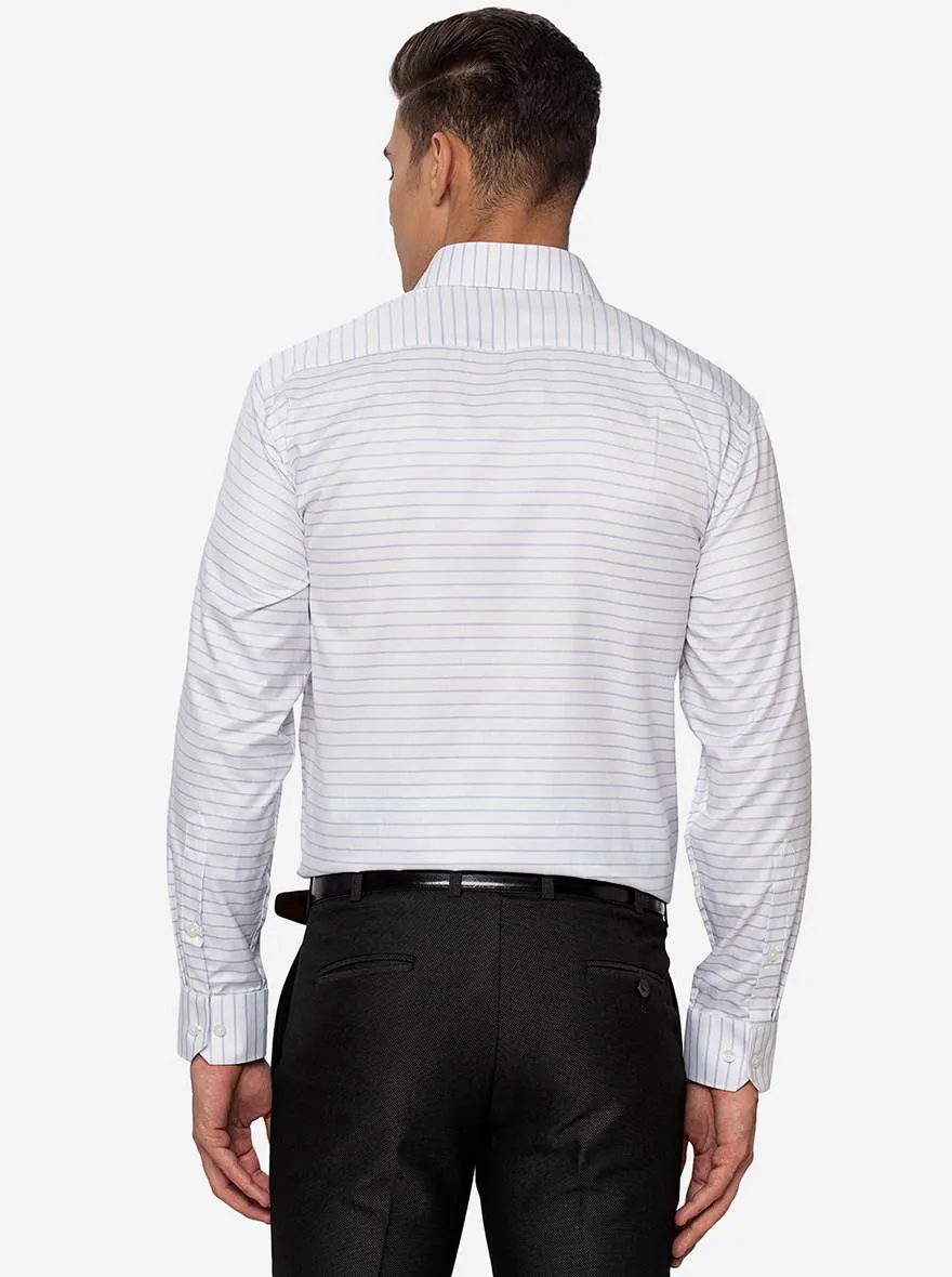 White & Blue Striped Regular Fit Formal Shirt | Greenfibre