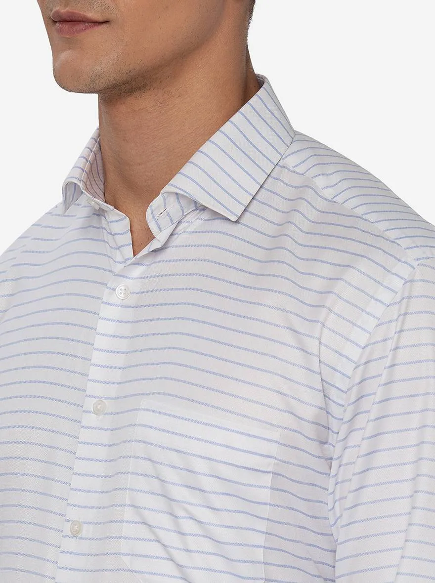 White & Blue Striped Regular Fit Formal Shirt | Greenfibre