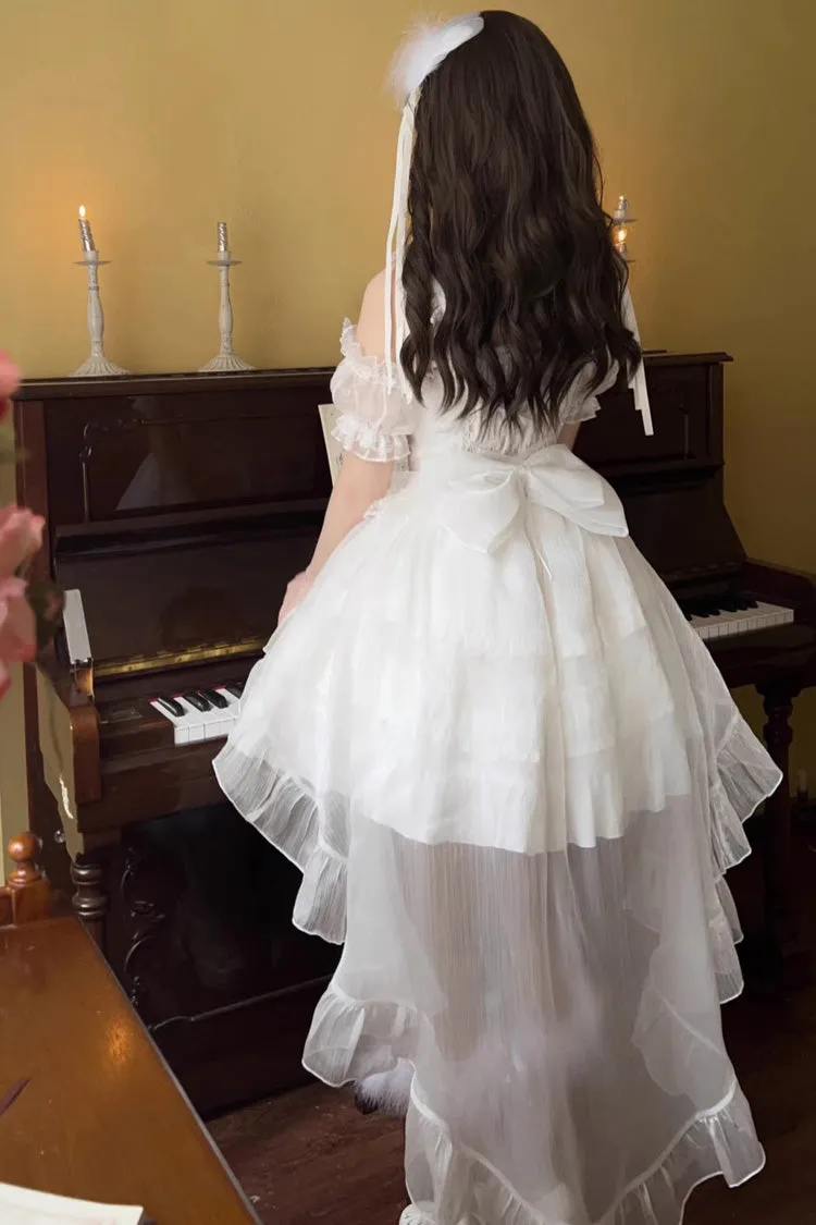 White Sleeveless Multi-layer Ruffle Bowknot Sweet Lolita Jsk Dress