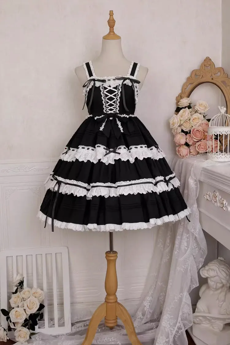 White/Black Sleeveless Multi-layer Bowknot Gothic Lolita Jsk Dress