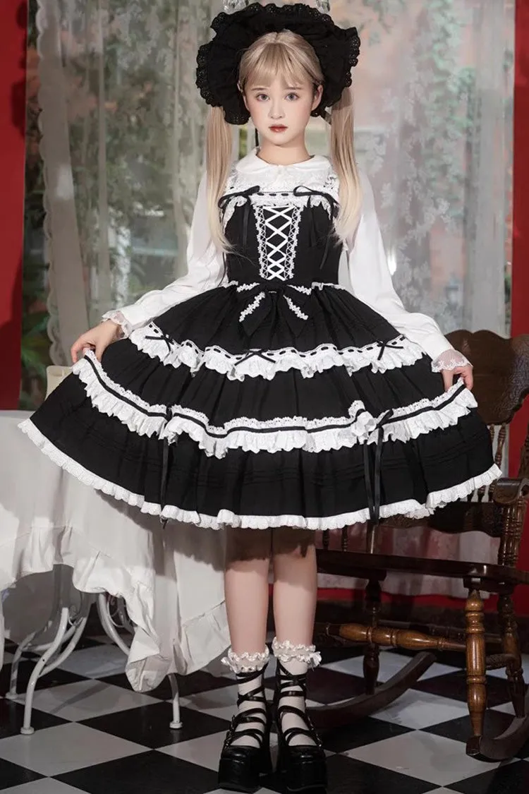 White/Black Sleeveless Multi-layer Bowknot Gothic Lolita Jsk Dress