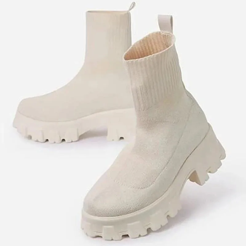 Women Shoes Stylish Women's Sneakers With Platform Vulcanize Shoes For Women Heels Casual Sneakers Stretch Fabric White Shoes