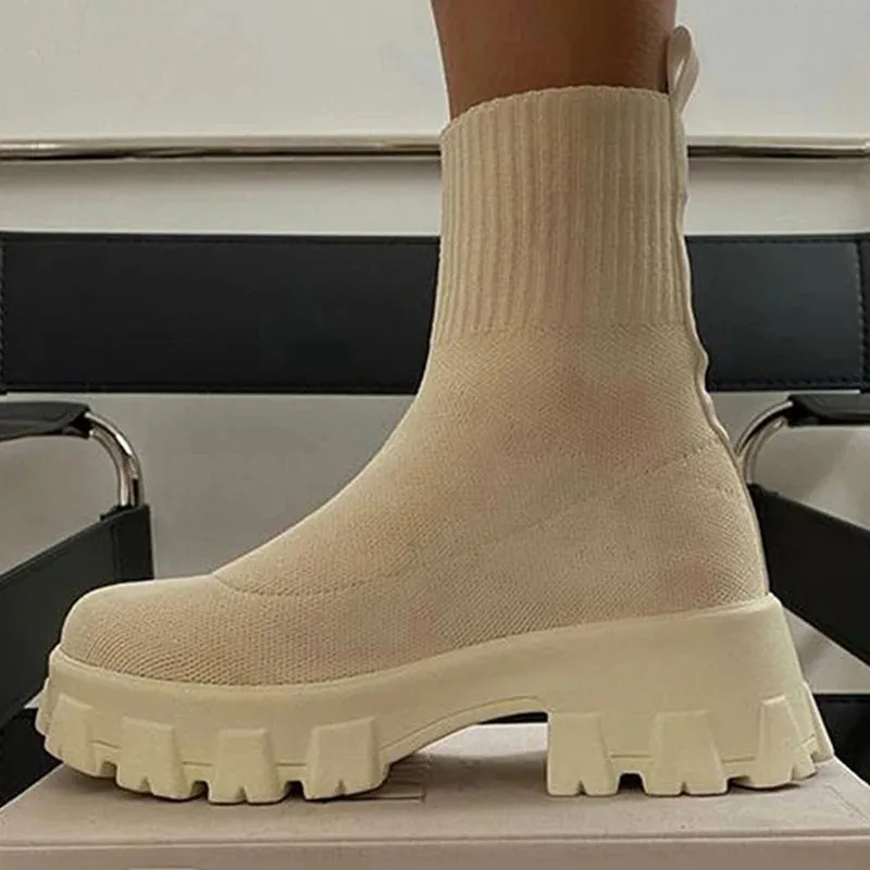 Women Shoes Stylish Women's Sneakers With Platform Vulcanize Shoes For Women Heels Casual Sneakers Stretch Fabric White Shoes