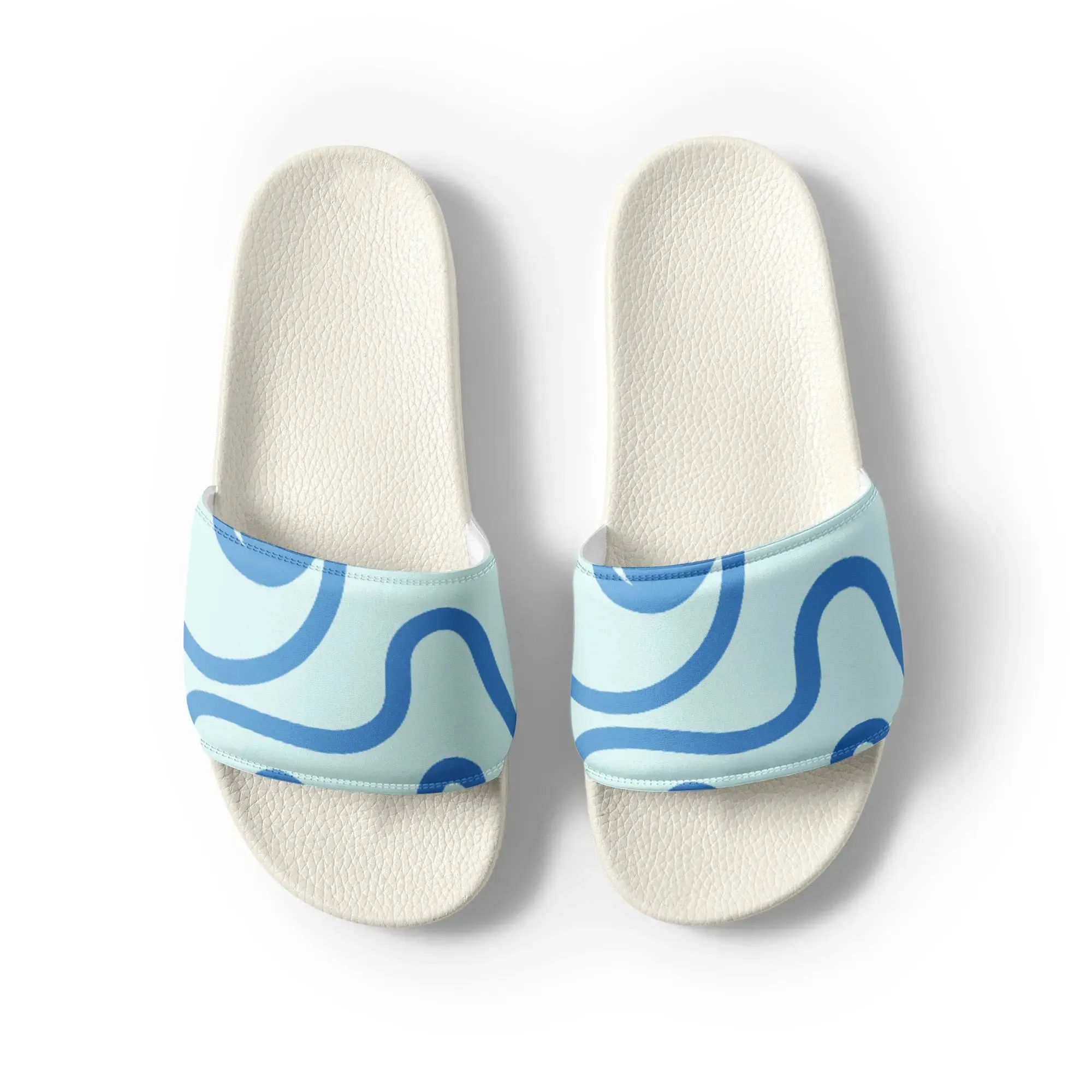 Women's Blue Waves Print Slides