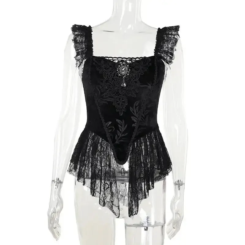 Y2K Women's Full Zip Lace Top in Stretch Fabric